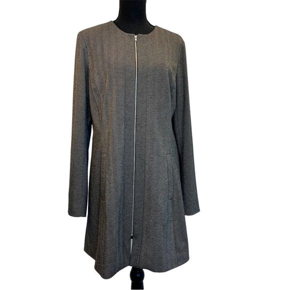 TOBIAS black herringbone long sleeve blazer coat zipper front Sz 10 NWOT - Picture 1 of 12